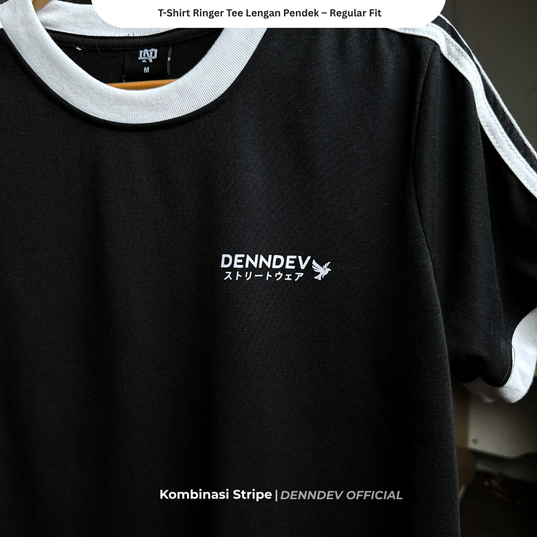 DENNDEV - Kaos Ringer Tee Pria Lengan Pendek Kombinasi Stripe Regular Fit