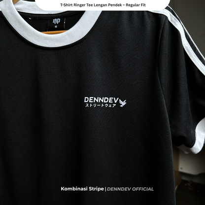 DENNDEV - Kaos Ringer Tee Pria Lengan Pendek Kombinasi Stripe Regular Fit