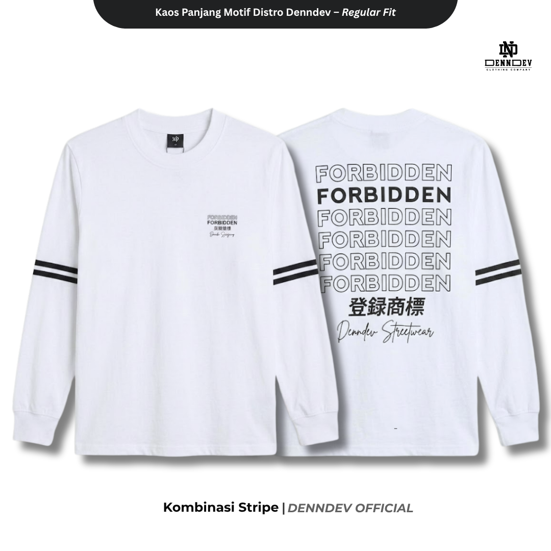 DEN N DEV | Kaos Lengan Panjang Double Stripe Lengan Motif Distro Unisex