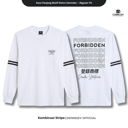DEN N DEV | Kaos Lengan Panjang Double Stripe Lengan Motif Distro Unisex