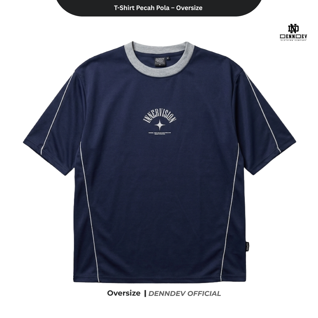 DEN N DEV - Kaos Oversize Pria T-Shirt Lengan Pendek Pecah Pola Casual Look