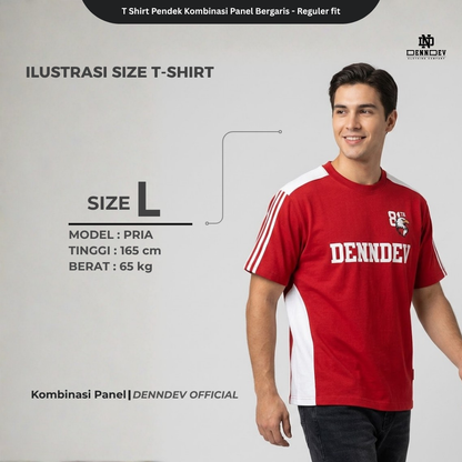 DENNDEV Kaos Lengan Pendek Kombinasi Panel Bergaris Indonesia 45 - Edisi Kemerdekaan HUT RI