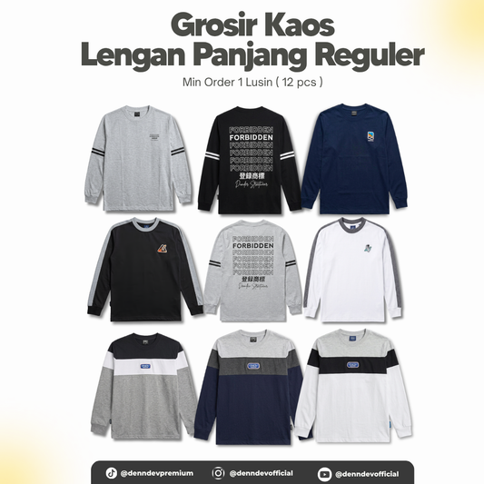 [SERIAN] Kaos Lengan Panjang Reguler - Paket 1 Lusin (1 Motif Seri M-L-XL)