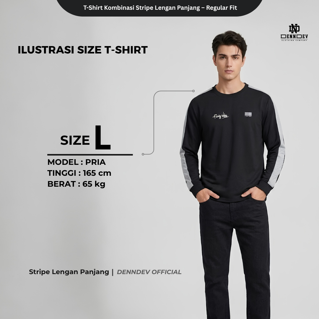 Kaos Panjang Kombinasi Stripe DEN N DEV | Long Sleeve Unisex | Baju Distro Lokal Premium
