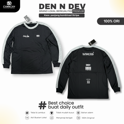 DEN N DEV Kaos Panjang Kombinasi Stripe | Long Sleeve Unisex | Baju Distro Lokal Premium