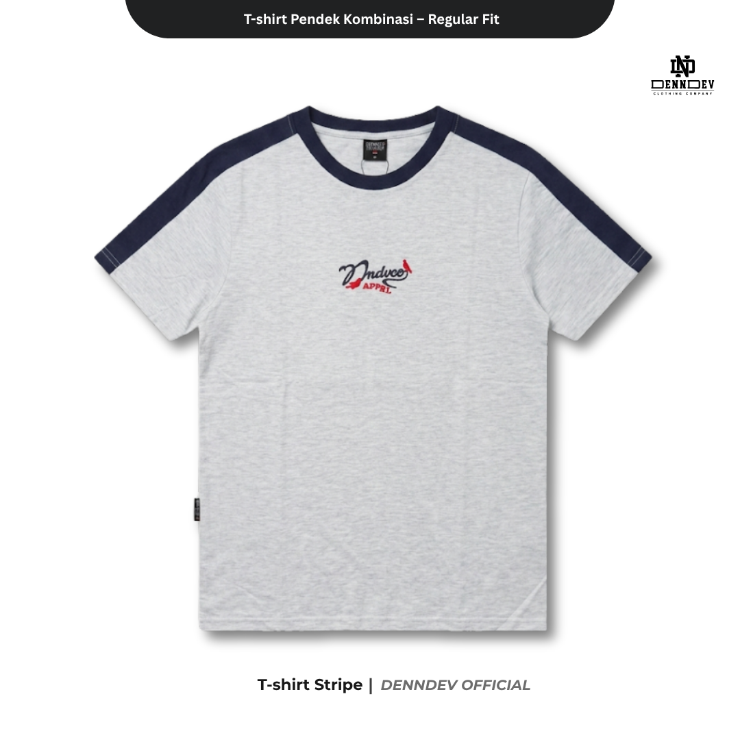 DEN N DEV | T-Shirt Kombinasi Stripe Lengan Kaos Distro Pria Wanita Cotton Tebal Asli Lokal