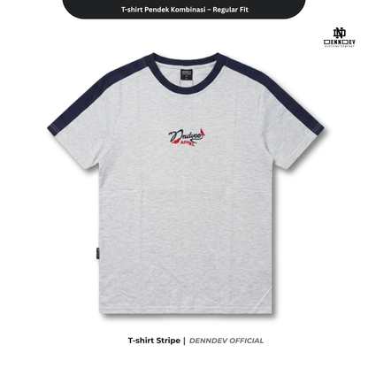 DEN N DEV | T-Shirt Kombinasi Stripe Lengan Kaos Distro Pria Wanita Cotton Tebal Asli Lokal