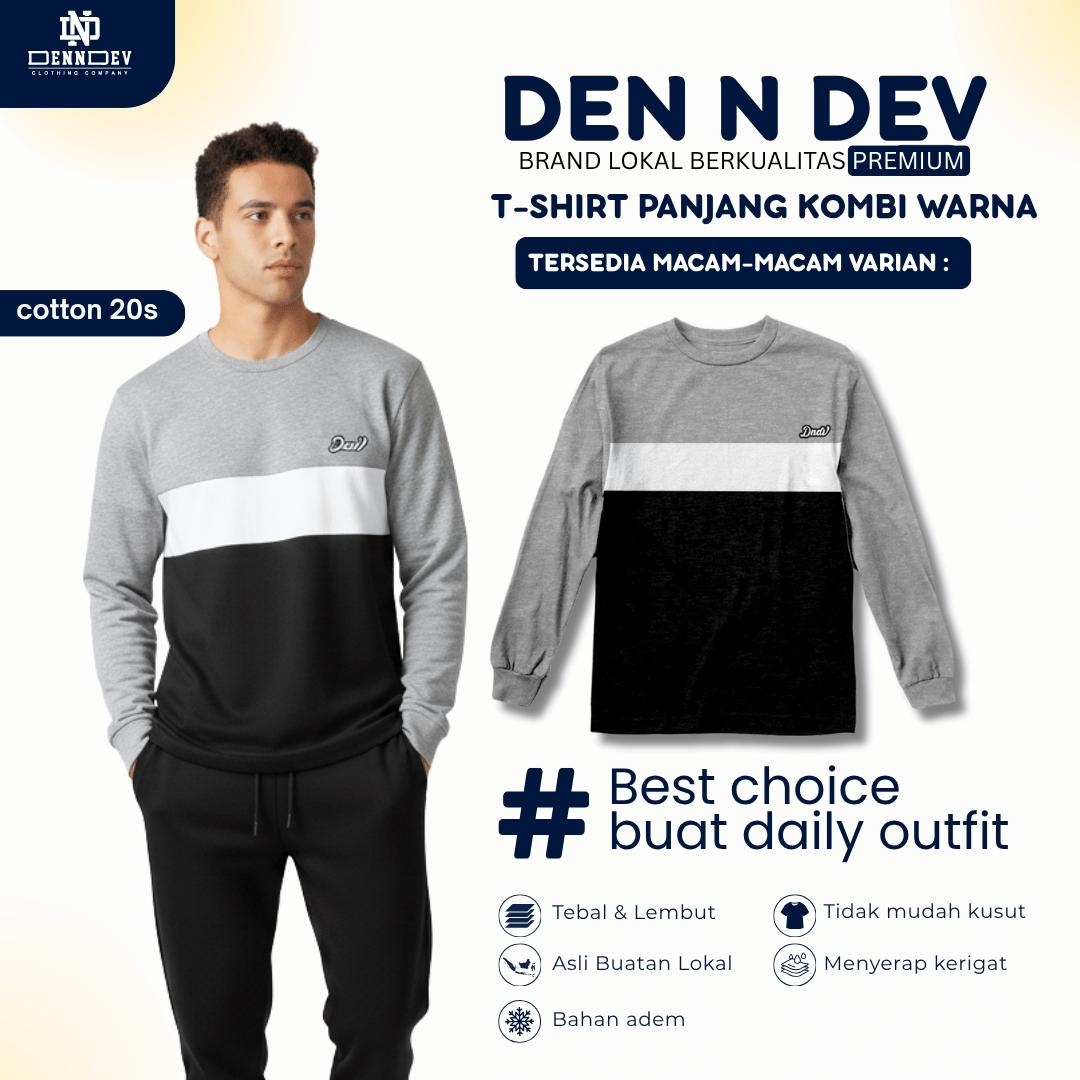 DEN N DEV Kaos Lengan Panjang Kombi Warna – Cotton 20s Premium Stylish Casual