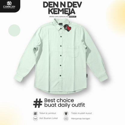DEN N DEV Kemeja Polos Pria Lengan Panjang Bahan Fiber Bamboo Adem Warna Kalem