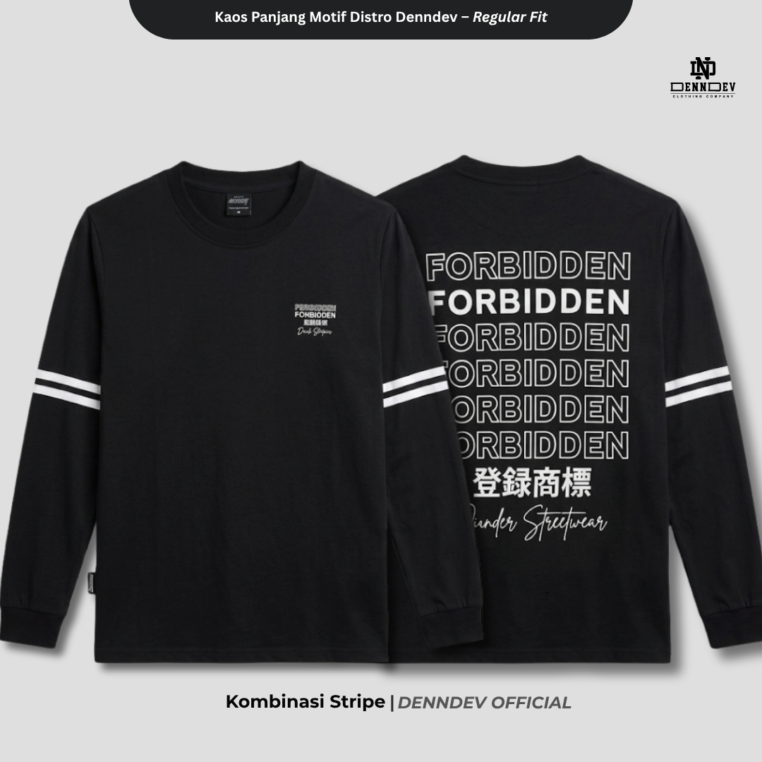 DEN N DEV | Kaos Lengan Panjang Double Stripe Lengan Motif Distro Unisex