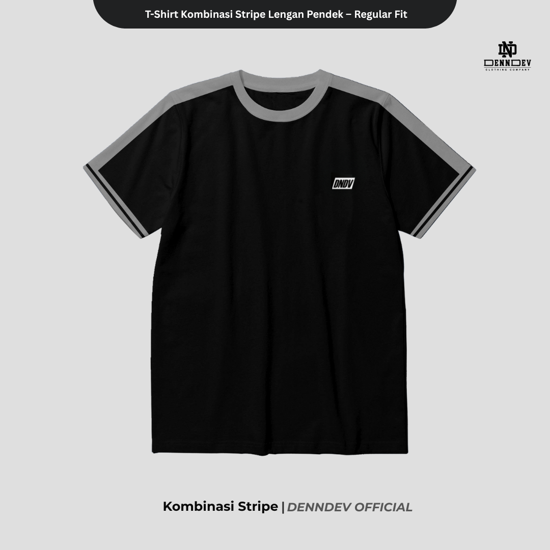 DEN N DEV | T-Shirt Kombinasi Stripe Lengan Kaos Distro Pria Wanita Cotton Tebal Asli Lokal