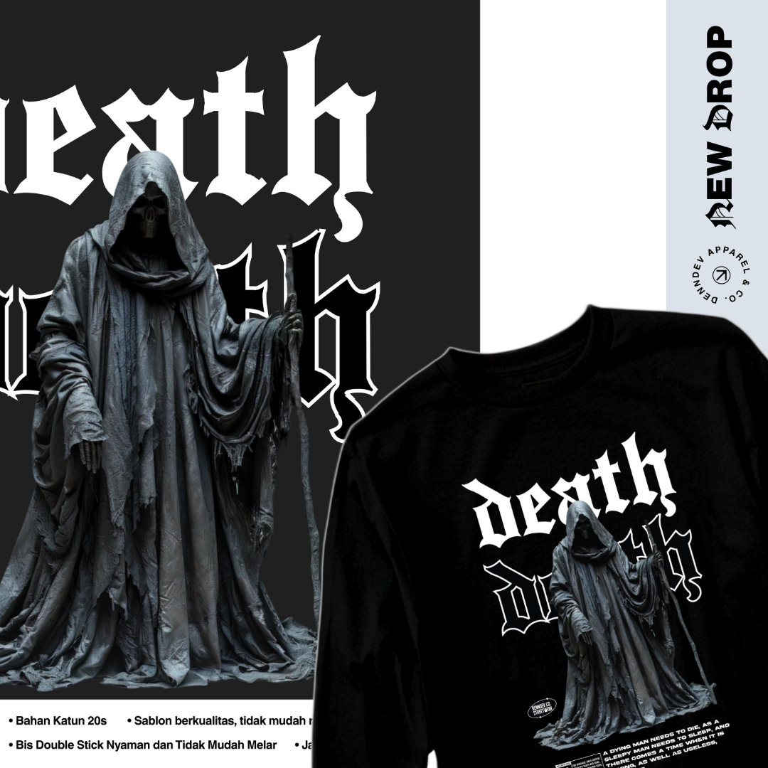 DEN N DEV - Kaos Lengan Panjang Pria Death Graphic T-Shirt Long Sleeve