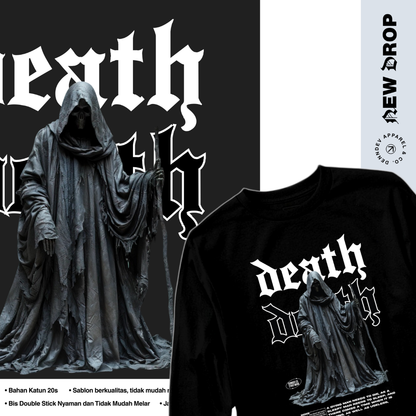 DEN N DEV - Kaos Lengan Panjang Pria Death Graphic T-Shirt Long Sleeve