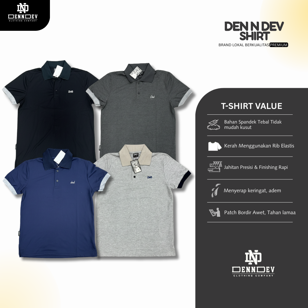 DEN N DEV | Kaos Kerah Polo Shirt Unisex Spandex Bordir Simpel | Kaos Polo