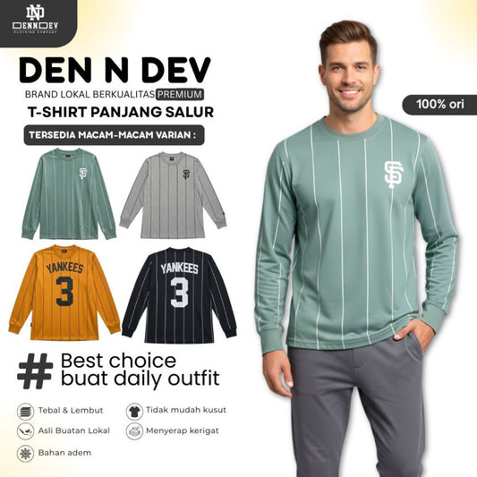 DEN N DEV - T Shirt Panjang Salur Baseball Angka Katun 20s