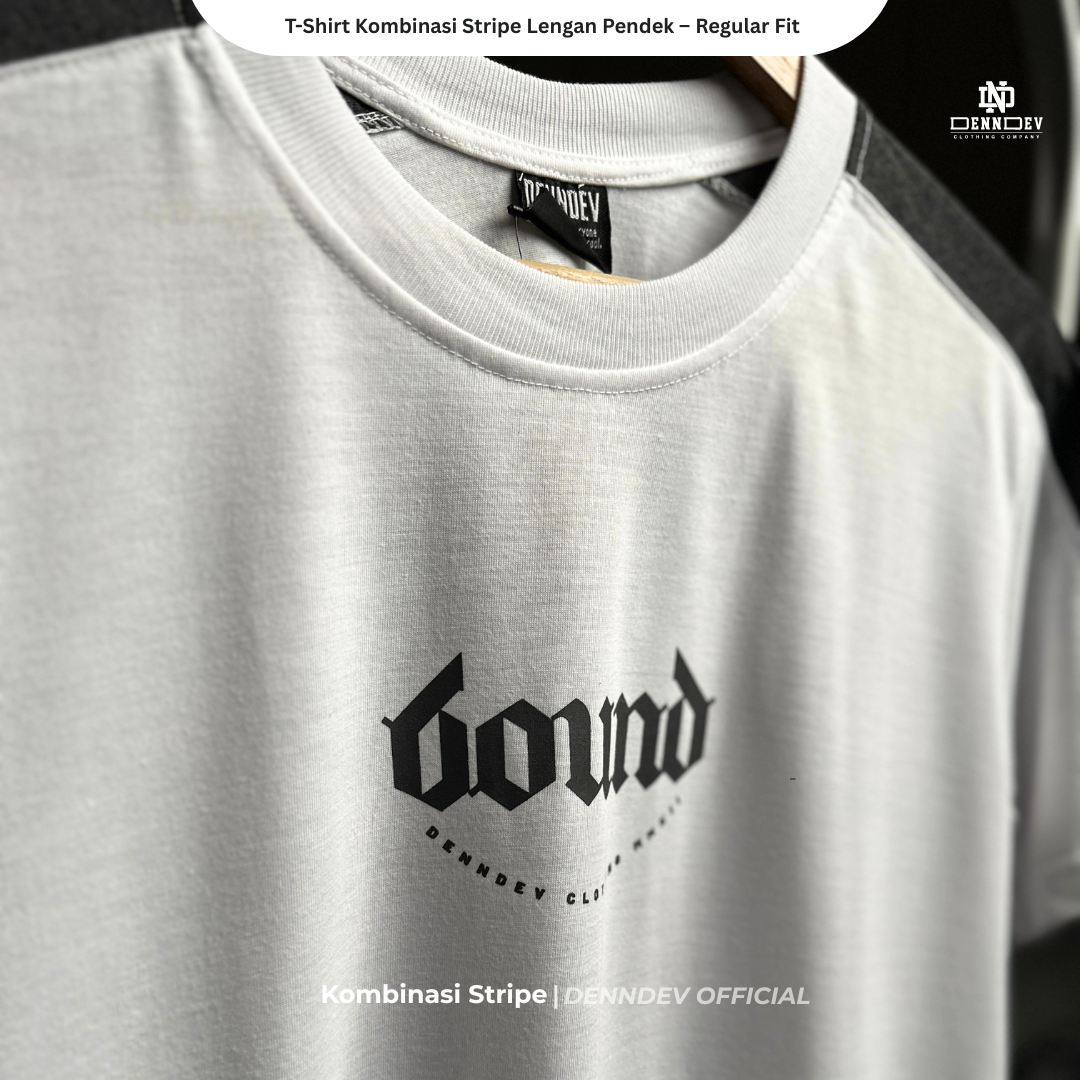 DEN N DEV Kaos Pria Stripe Kombinasi Katun 20s T-Shirt Distro Lengan Pendek Regular Fit