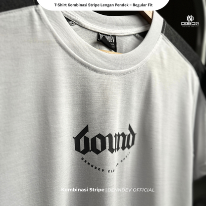 DEN N DEV Kaos Pria Stripe Kombinasi Katun 20s T-Shirt Distro Lengan Pendek Regular Fit