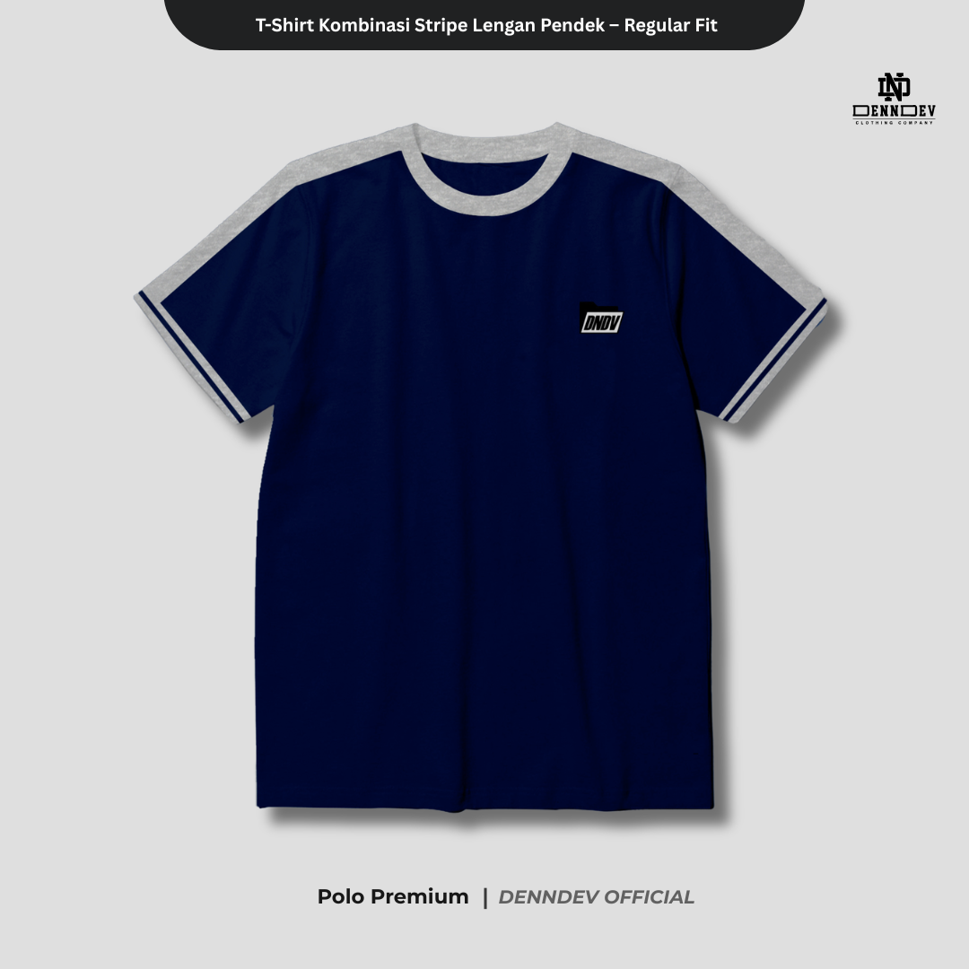 DEN N DEV | T-Shirt Kombinasi Stripe Lengan Kaos Distro Pria Wanita Cotton Tebal Asli Lokal