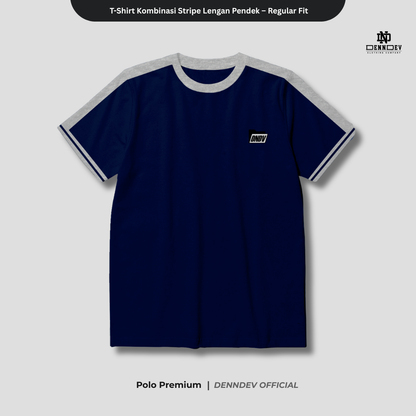 DEN N DEV | T-Shirt Kombinasi Stripe Lengan Kaos Distro Pria Wanita Cotton Tebal Asli Lokal