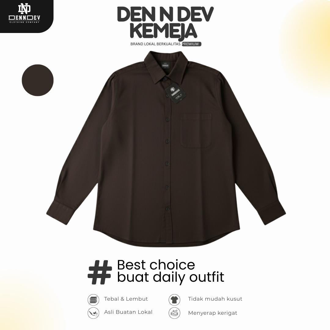 DEN N DEV Kemeja Polos Pria Lengan Panjang Bahan Fiber Bamboo Adem Warna Kalem