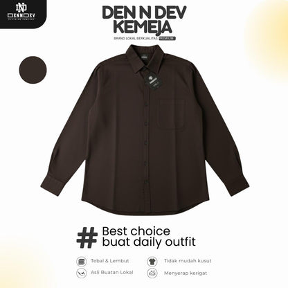 DEN N DEV Kemeja Polos Pria Lengan Panjang Bahan Fiber Bamboo Adem Warna Kalem