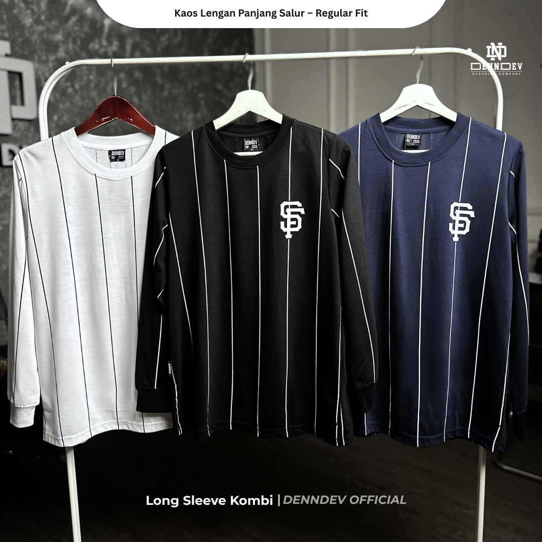 DEN N DEV - Kaos Lengan Panjang Garis Pria Katun 20s | T-Shirt Baseball Style DEN N DEV