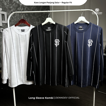 DEN N DEV - Kaos Lengan Panjang Garis Pria Katun 20s | T-Shirt Baseball Style DEN N DEV