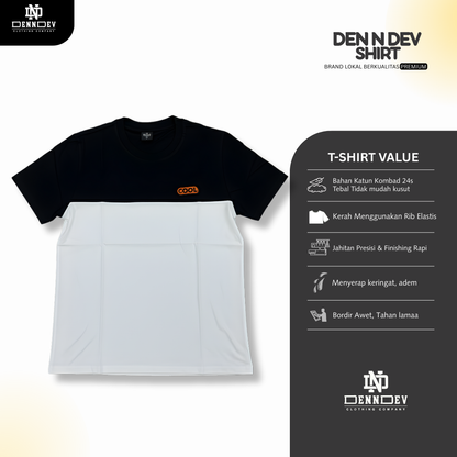 DEN N DEV | Kaos Kombinasi 2 Warna Logo Bordir | Cotton Combed 24s Tebal & Adem