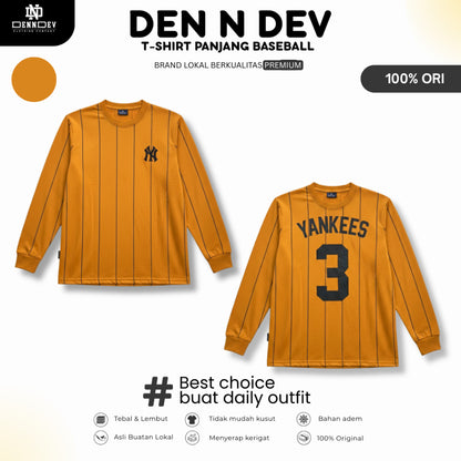 DEN N DEV - T Shirt Panjang Salur Baseball Angka Katun 20s