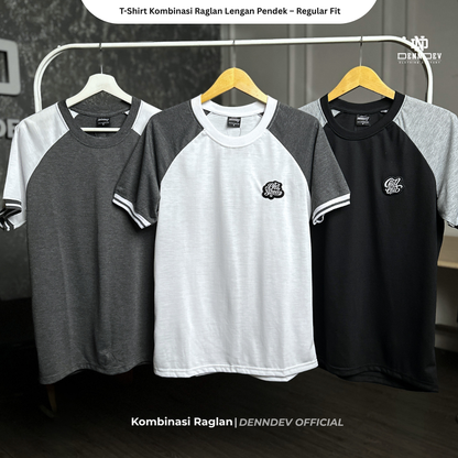 DEN N DEV | Kaos Raglan Pria Distro Original Lengan Pendek Katun 20s Tebal & Adem