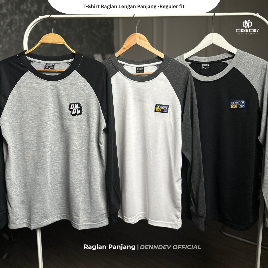 DEN N DEV | Kaos Lengan Panjang Raglan Pria Katun 20s | Kaos Cowok Sporty Casual