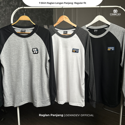 DEN N DEV | Kaos Lengan Panjang Raglan Pria Katun 20s | Kaos Cowok Sporty Casual