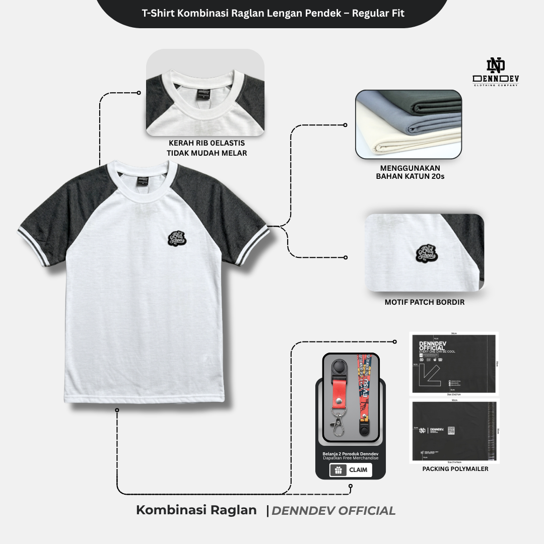 DEN N DEV | Kaos Raglan Pria Distro Original Lengan Pendek Katun 20s Tebal & Adem