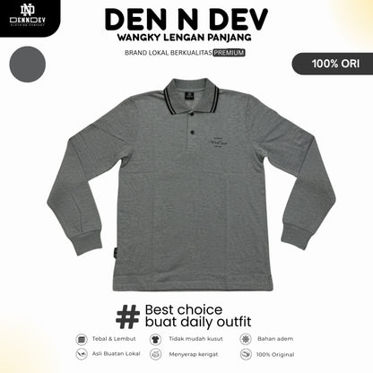 DEN N DEV | Kaos Wangky Lengan Panjang Katun 20s Kerah List Simpel Nyaman Dipakai