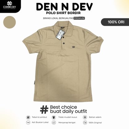 DEN N DEV | Kaos Kerah Polo Shirt Logo Bordir Dada Unisex | Polo Kasual Simpel
