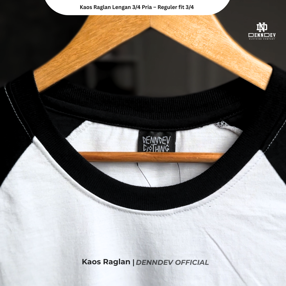 DEN N DEV - Kaos Raglan Lengan 3/4 Pria Katun 20s – Nyaman, Stylish & Tahan Lama