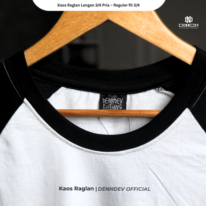 DEN N DEV - Kaos Raglan Lengan 3/4 Pria Katun 20s – Nyaman, Stylish & Tahan Lama