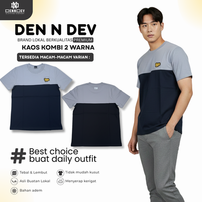 DEN N DEV | Kaos Kombinasi 2 Warna Logo Bordir | Cotton Combed 24s Tebal & Adem