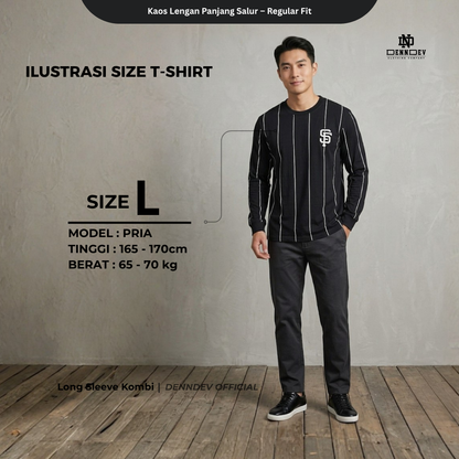DEN N DEV - T Shirt Panjang Salur Baseball Angka Katun 20s