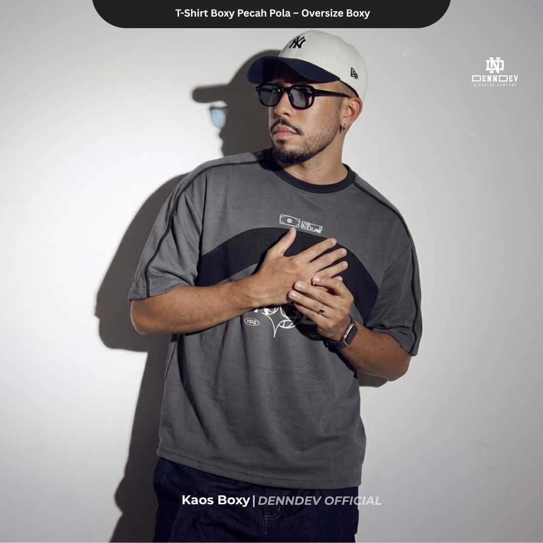 DEN N DEV T-Shirt Boxy Pecah Pola Oversize - Kaos Pria Distro Casual Streetwear