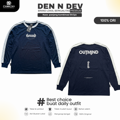 DEN N DEV Kaos Panjang Kombinasi Stripe | Long Sleeve Unisex | Baju Distro Lokal Premium