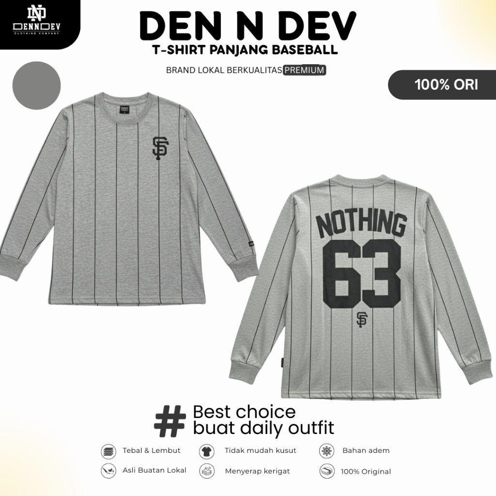 DEN N DEV - T Shirt Panjang Salur Baseball Angka Katun 20s
