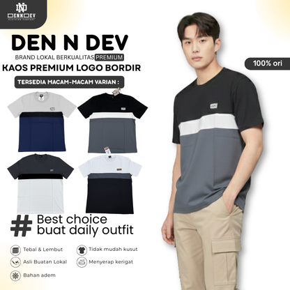 DEN N DEV | Kaos Kombinasi Premium Bordir Dada | Cotton Combed 24s