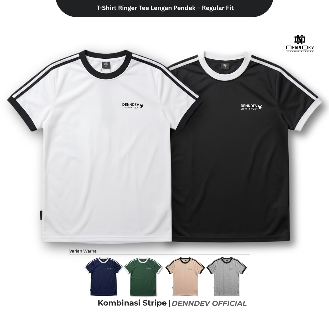 DENNDEV - Kaos Ringer Tee Pria Lengan Pendek Kombinasi Stripe Regular Fit