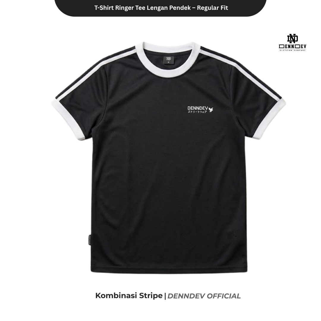 DENNDEV - Kaos Ringer Tee Pria Lengan Pendek Kombinasi Stripe Regular Fit