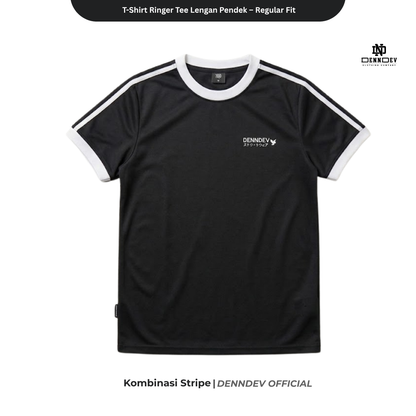 DENNDEV - Kaos Ringer Tee Pria Lengan Pendek Kombinasi Stripe Regular Fit