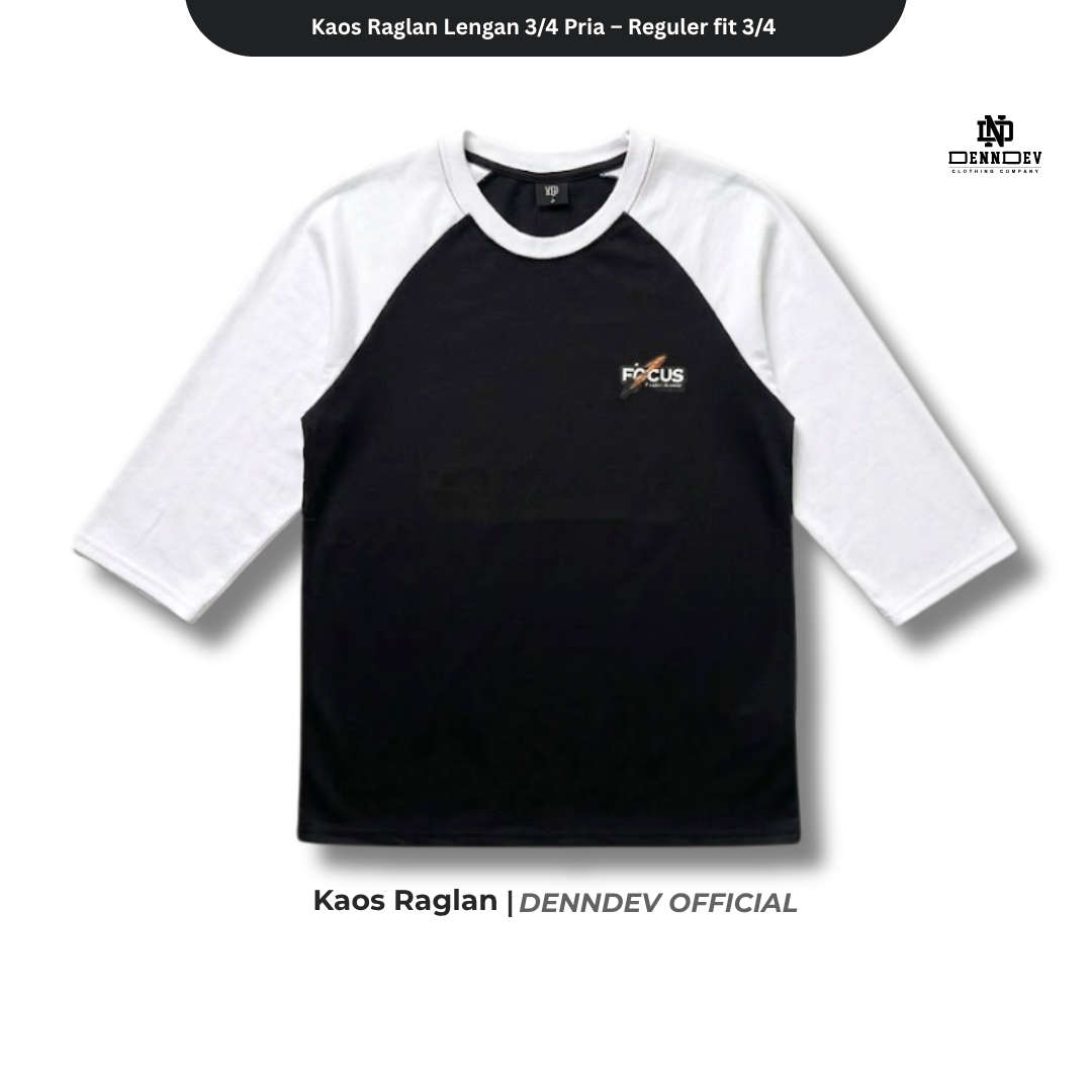 DEN N DEV - Kaos Raglan Lengan 3/4 Pria Katun 20s – Nyaman, Stylish & Tahan Lama