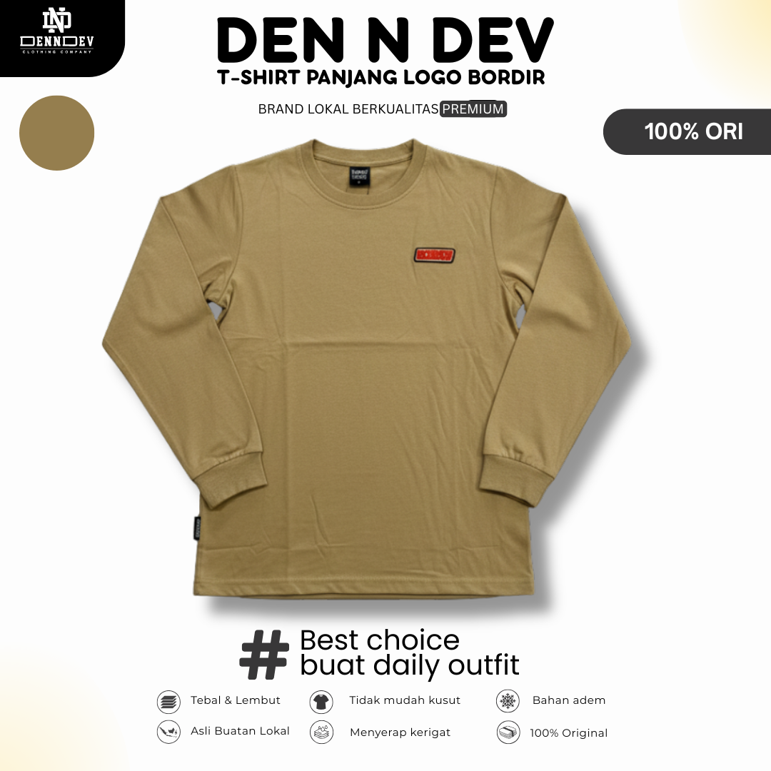 DEN N DEV - T Shirt Lengan Panjang Logo Dada Patchbordir