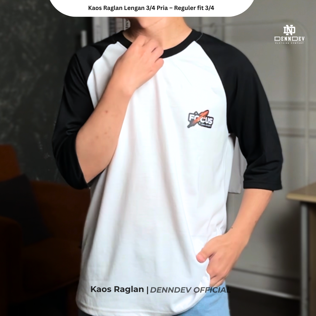 DEN N DEV - Kaos Raglan Lengan 3/4 Pria Katun 20s – Nyaman, Stylish & Tahan Lama