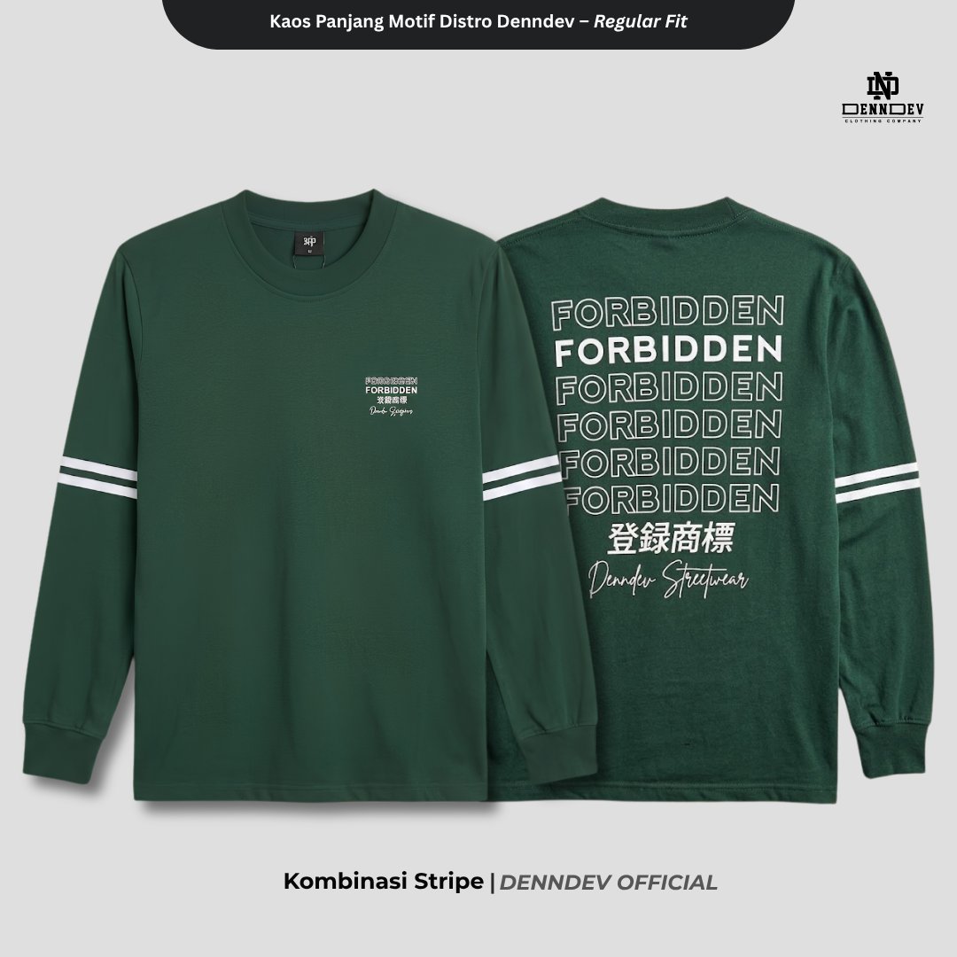 DEN N DEV | Kaos Lengan Panjang Double Stripe Lengan Motif Distro Unisex